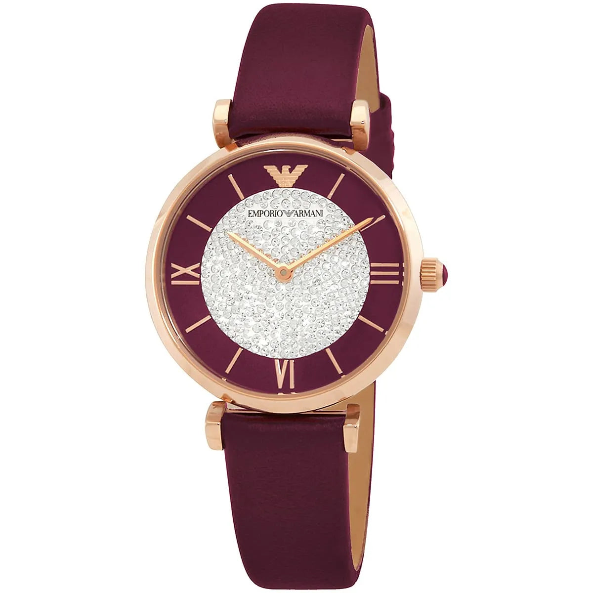 Emporio Armani Gianni T Bar Crystals Purple Dial Purple Leather Strap Watch AR11487