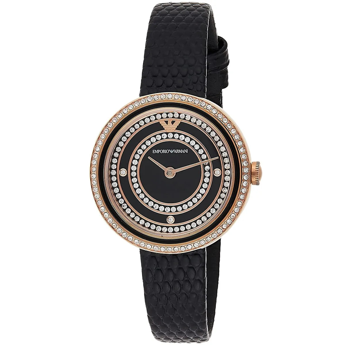 Emporio Armani Rosa Quartz Crystal Black Leather Ladies Watch AR11493