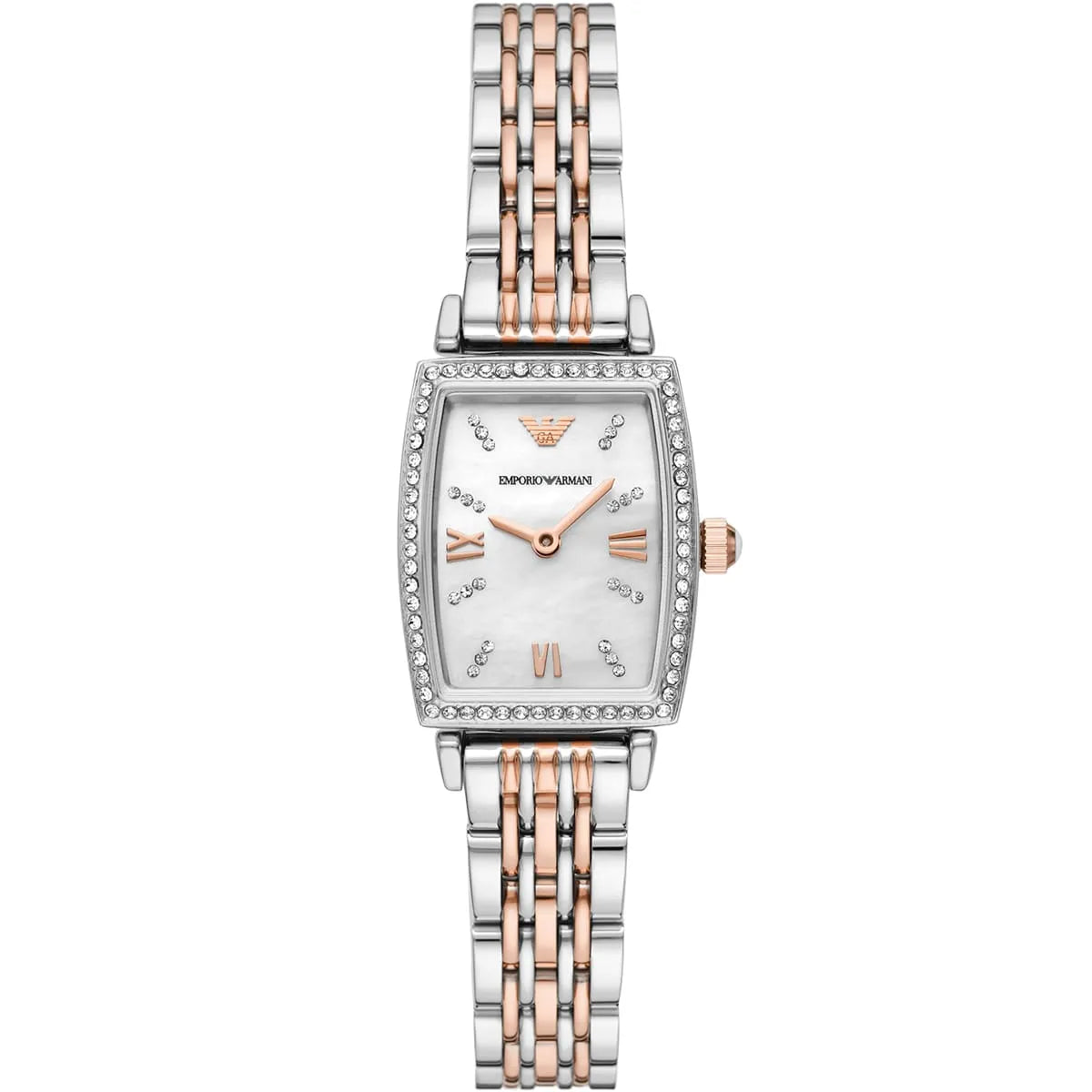 Emporio Armani AR11519 silver and rose gold women's watch with white mother-of-pearl dial