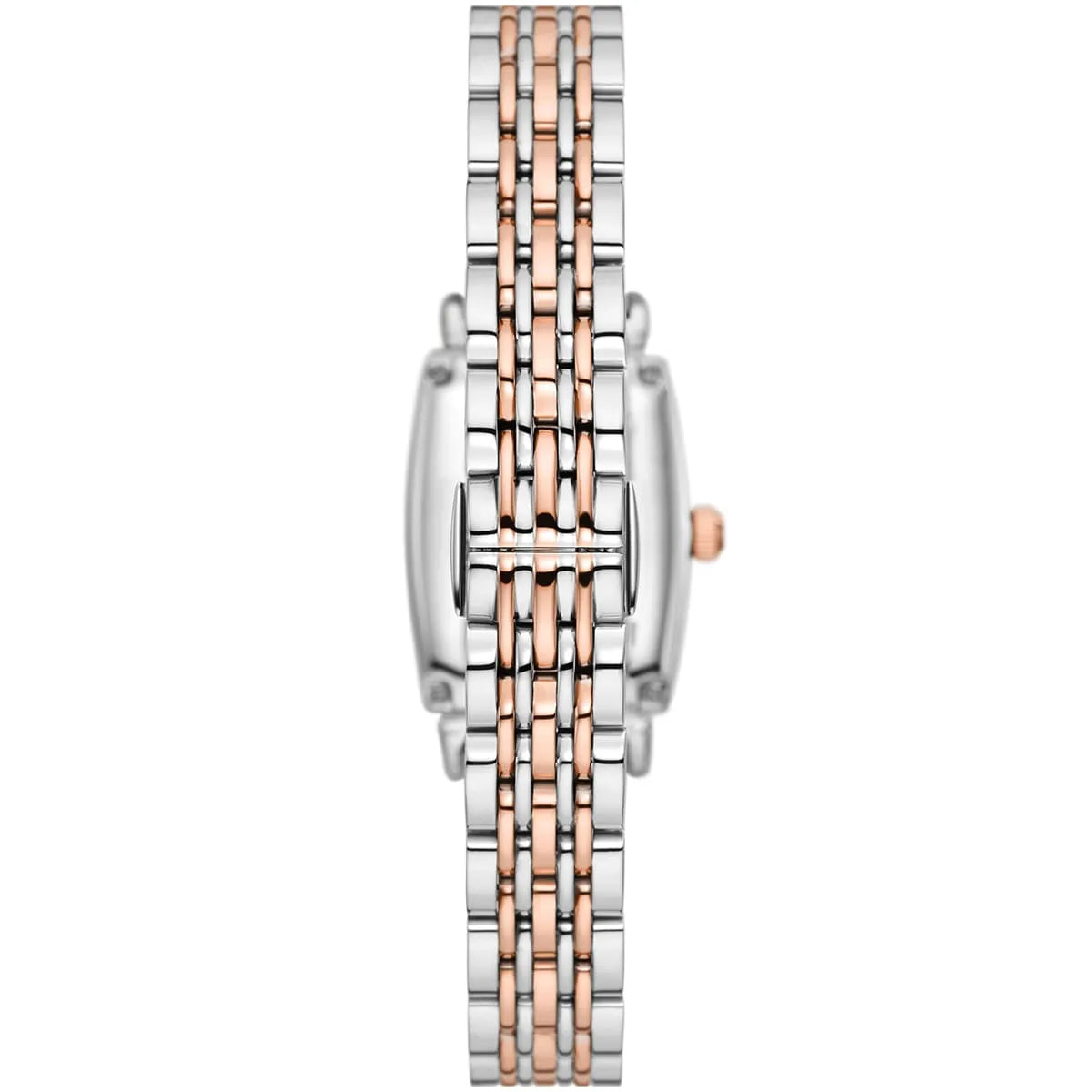 AR11519 watch side view displaying rectangular case and dual-tone metal strap