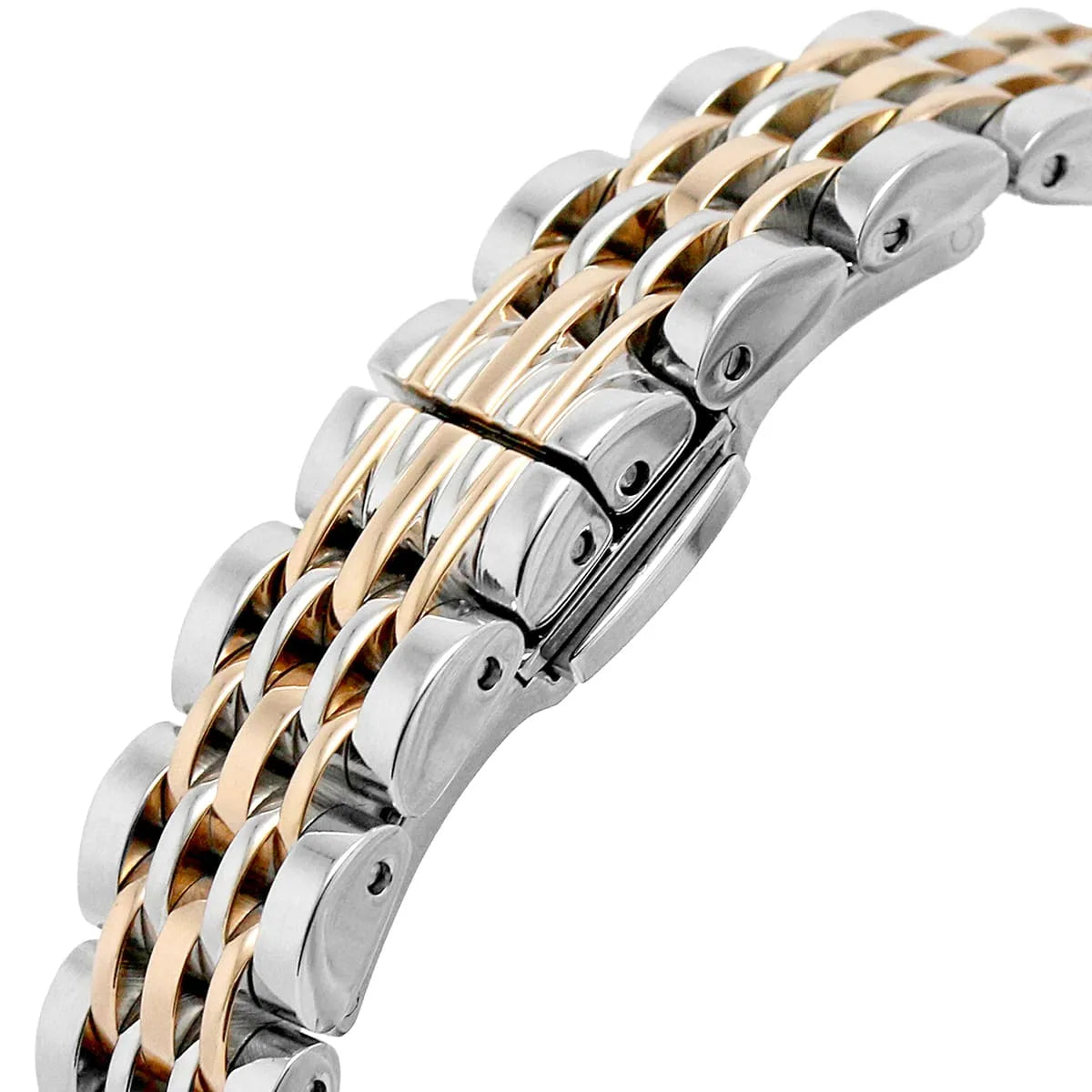 AR11519 watch strap detail showing two-tone silver and rose gold metal link pattern