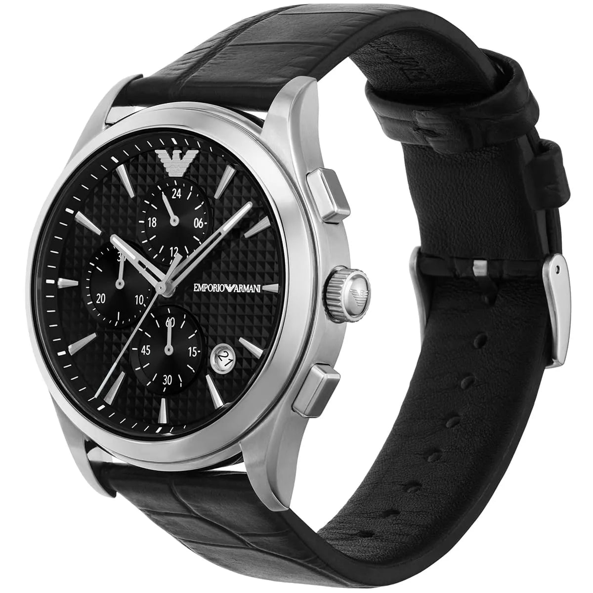 Emporio Armani Paolo Chronograph Black Dial Black Leather Strap Watch For Men - AR11530