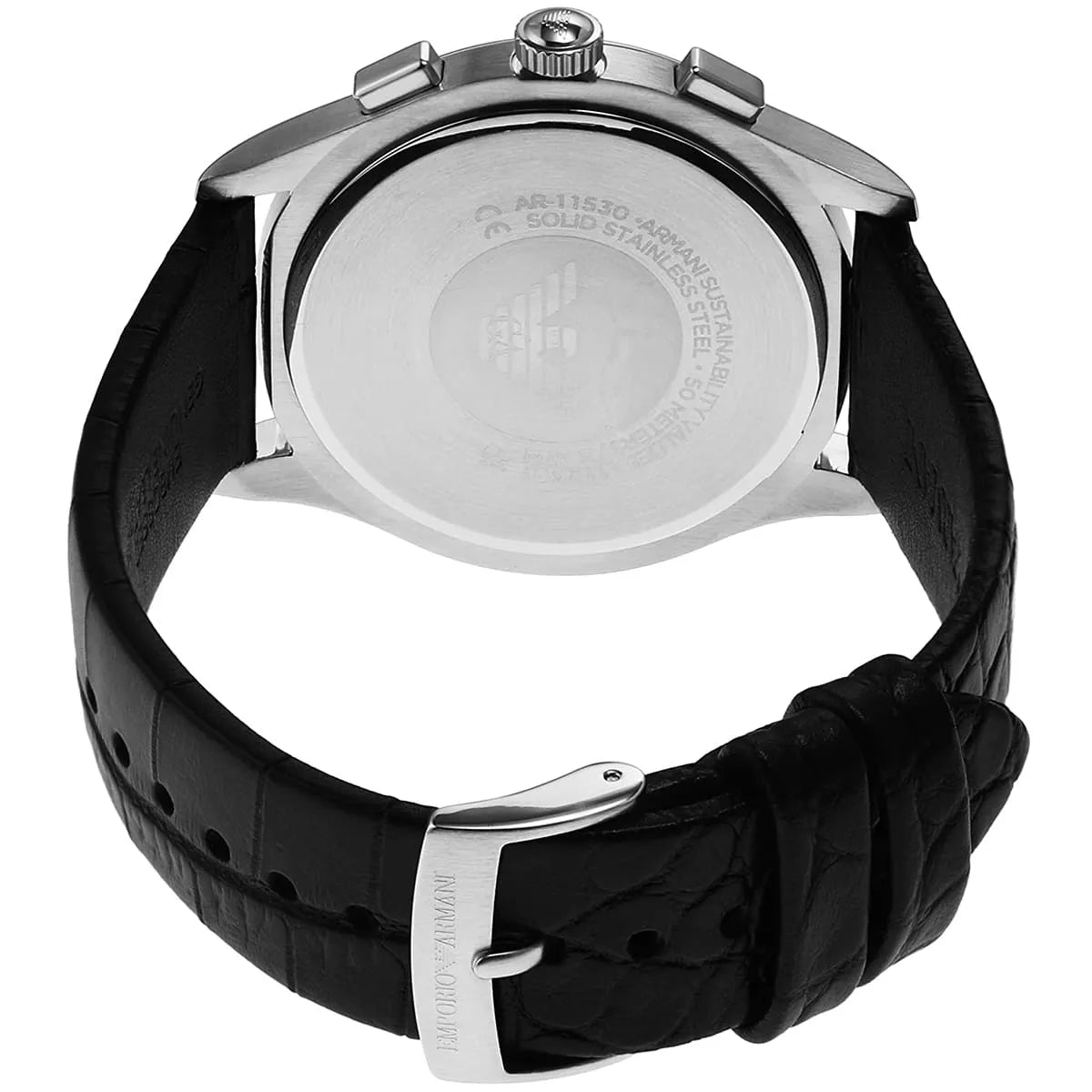 Emporio Armani Paolo Chronograph Black Dial Black Leather Strap Watch For Men - AR11530