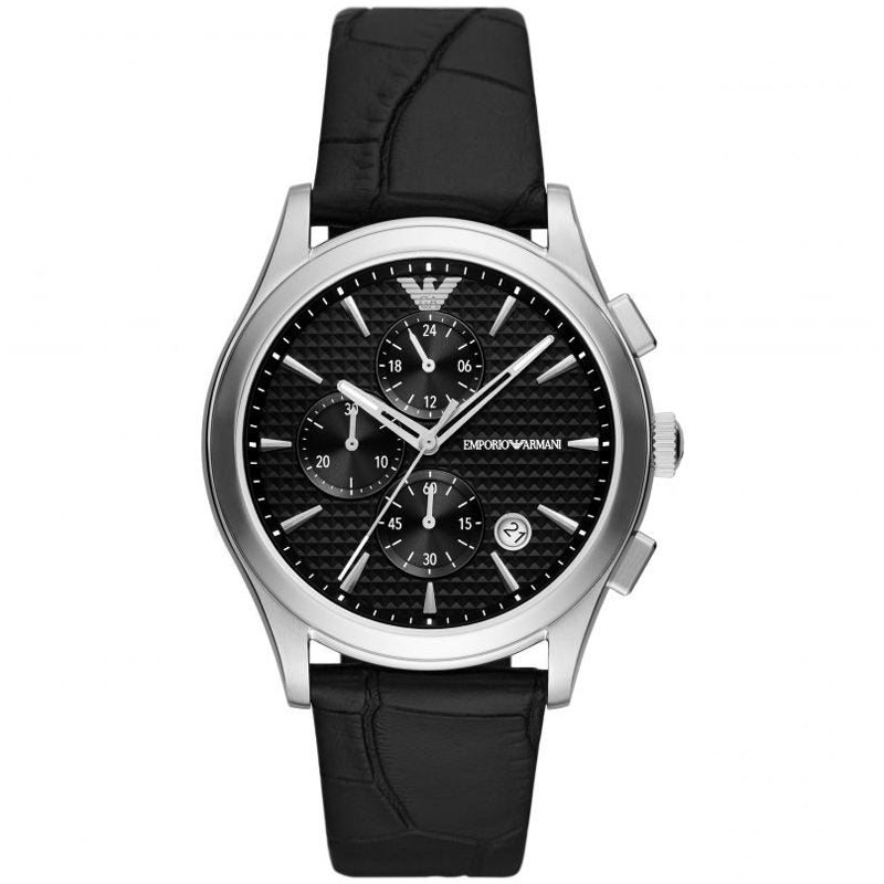 Emporio Armani Paolo Chronograph Black Dial Black Leather Strap Watch For Men - AR11530