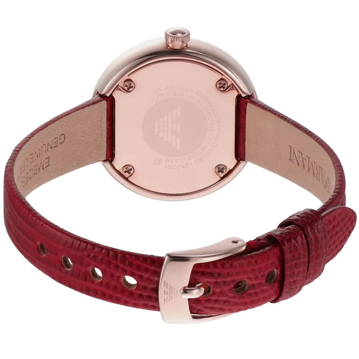 Emporio Armani Rosa Two-Hand Genuine Red Leather Ladies Watch - AR11532