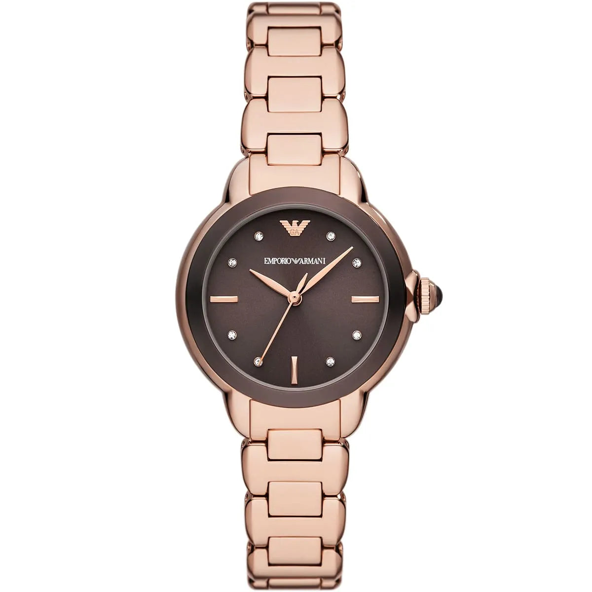 Emporio Armani Mia women's watch with brown dial, rose gold case and metal bracelet