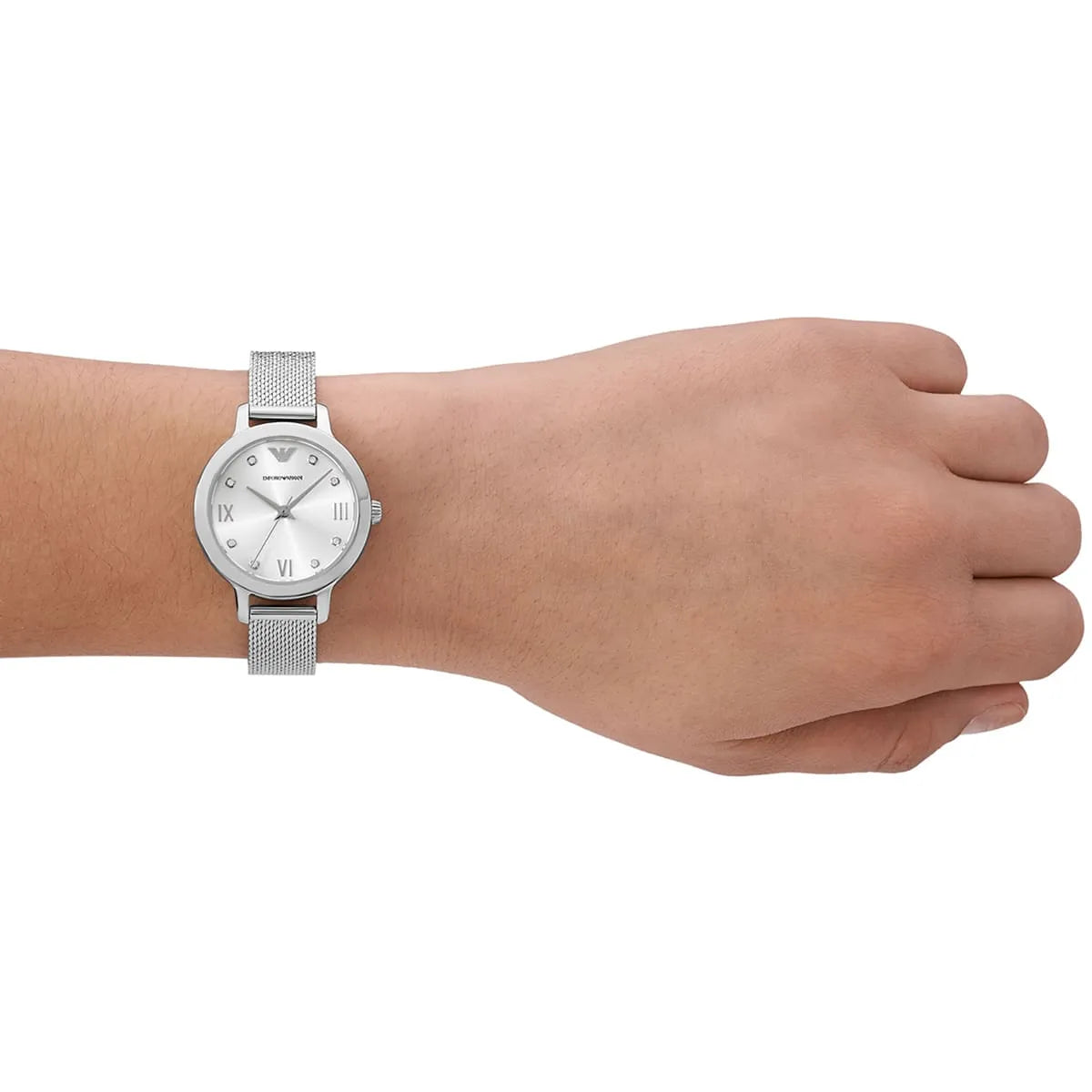 Emporio Armani (32mm) Silver Dial Stainless Steel Mesh Bracelet Women's Watch - AR11584