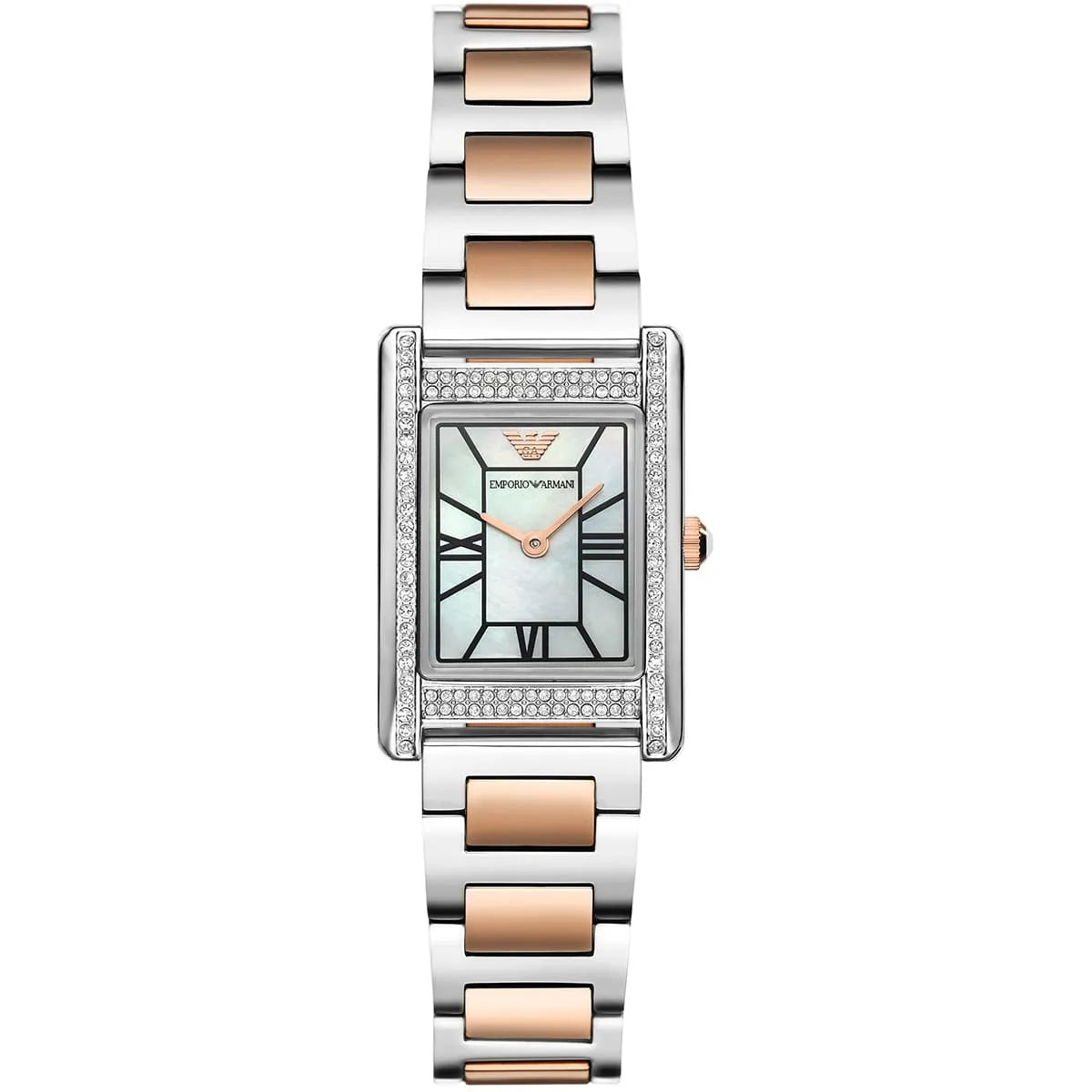 Emporio Armani Genni Rectangular White MOP Dial Two-tone Women's Watch - AR11626