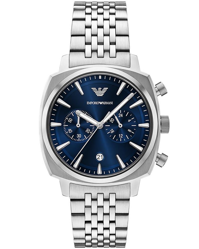 Emporio Armani Carlo AR11688 men's watch with blue chronograph dial and silver stainless steel bracelet
