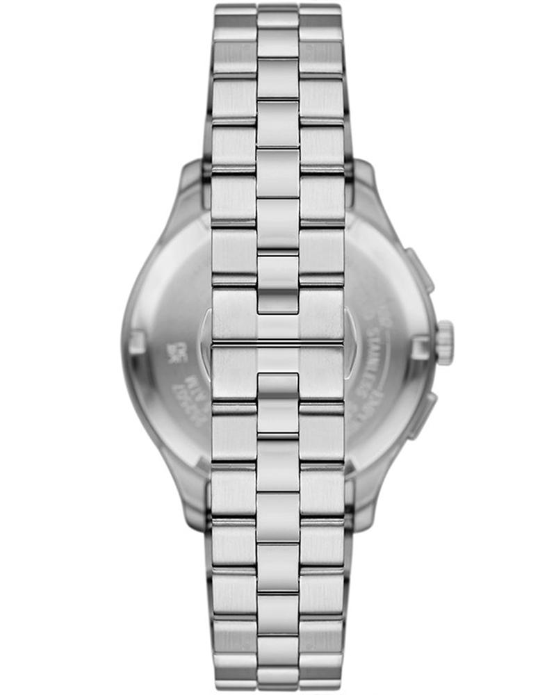 Caseback view of Emporio Armani Dario AR11691 with stainless steel bracelet