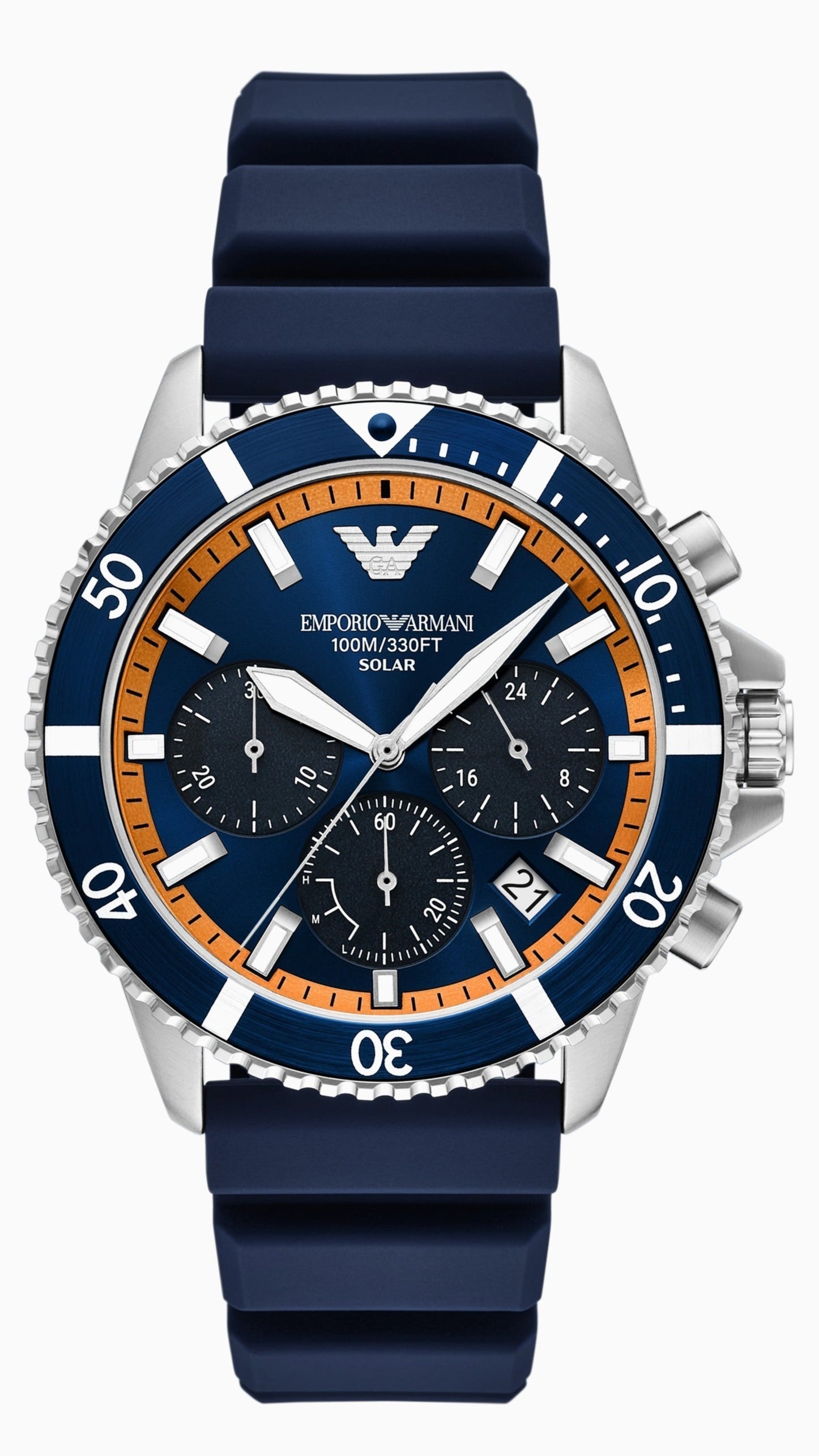 Emporio Armani World Explorer Chronograph Blue Dial Blue Silicone Strap Men Watch - AR11696