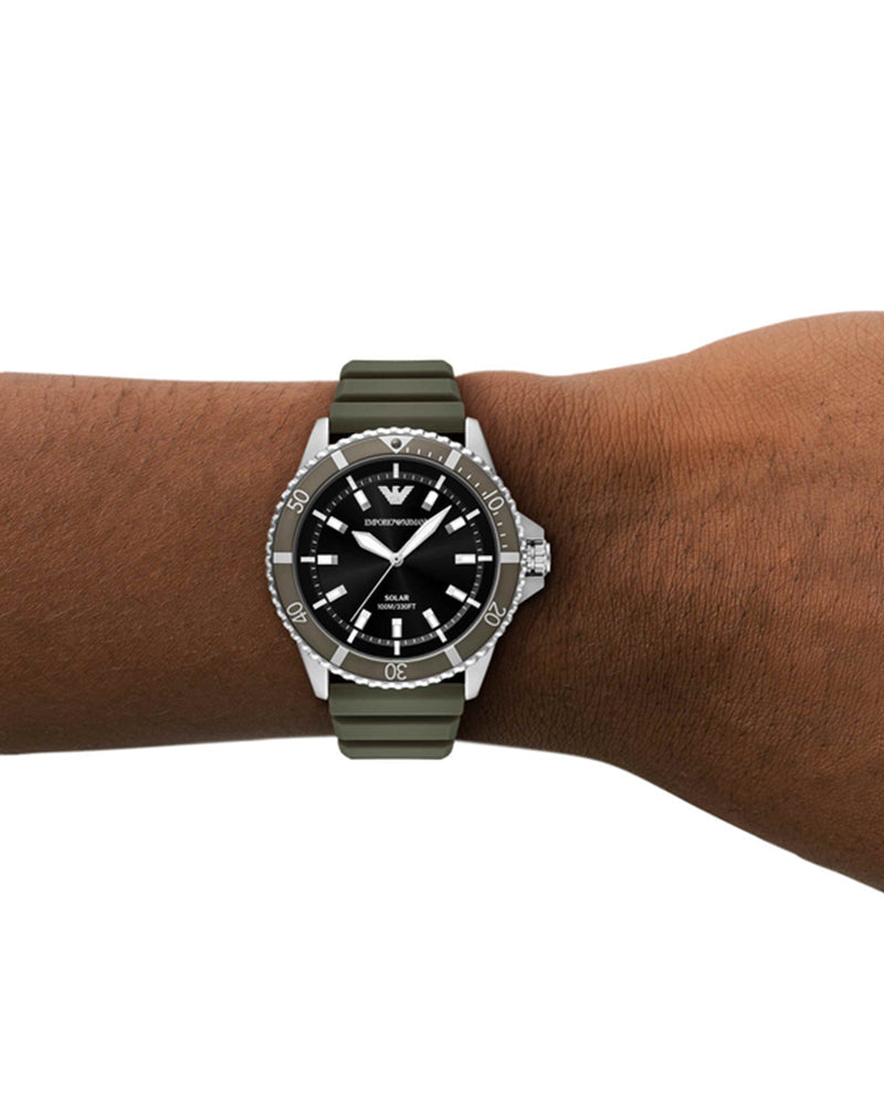 Emporio Armani World Explorer Solar-Powered Three-Hand Green Silicone Men Watch - AR11699