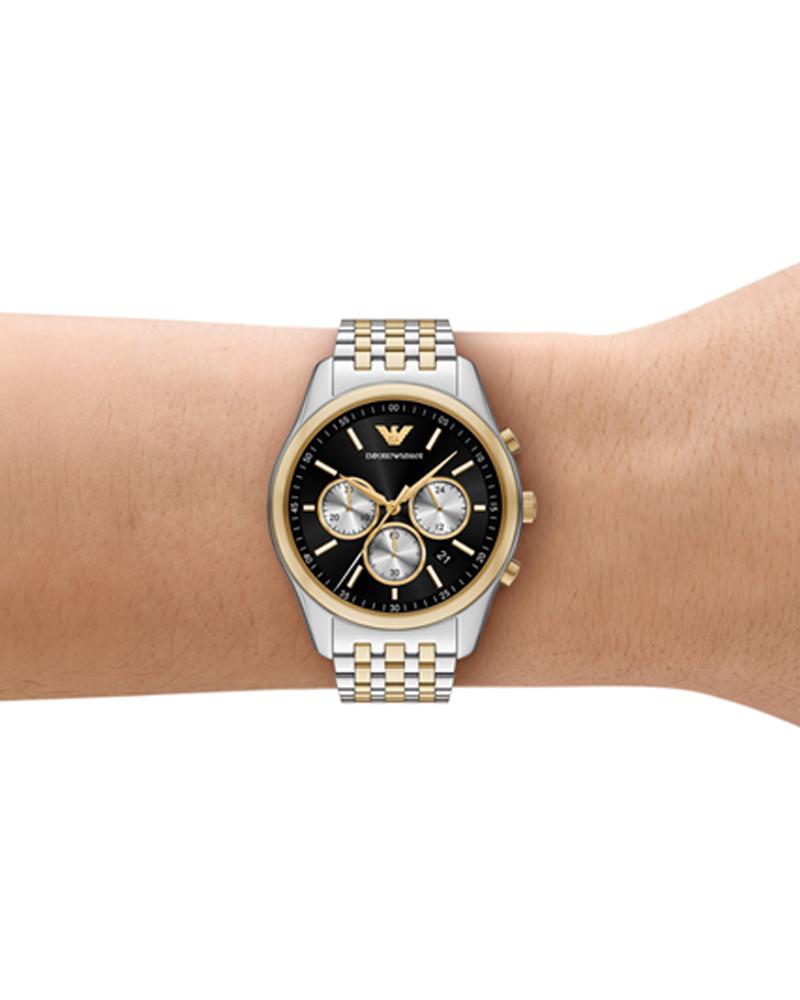 AR11713 chronograph watch worn on wrist showing black dial with subdials