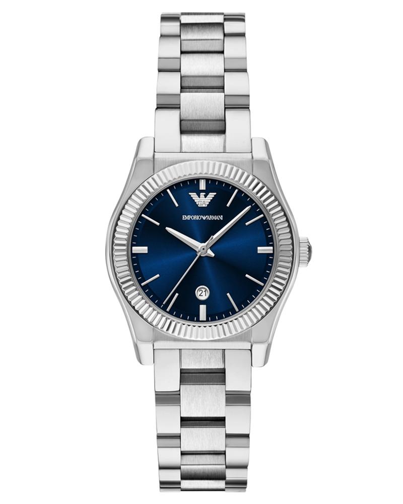 Emporio Armani AR11717 stainless steel women's watch with blue dial and three-hand movement