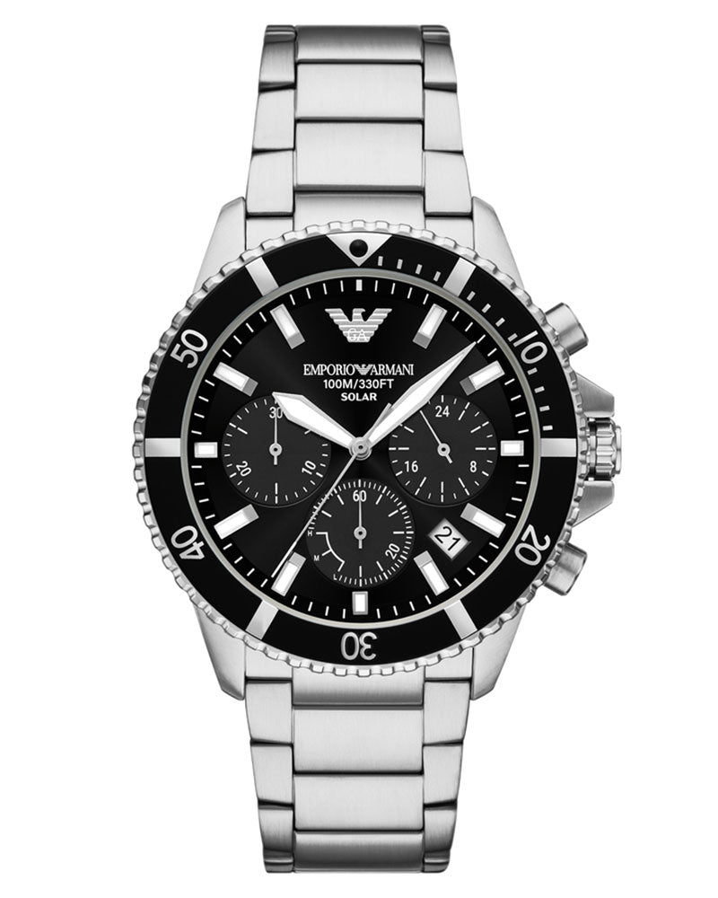 Emporio Armani Gianni T-Bar AR11739 black chronograph dial with stainless steel bracelet