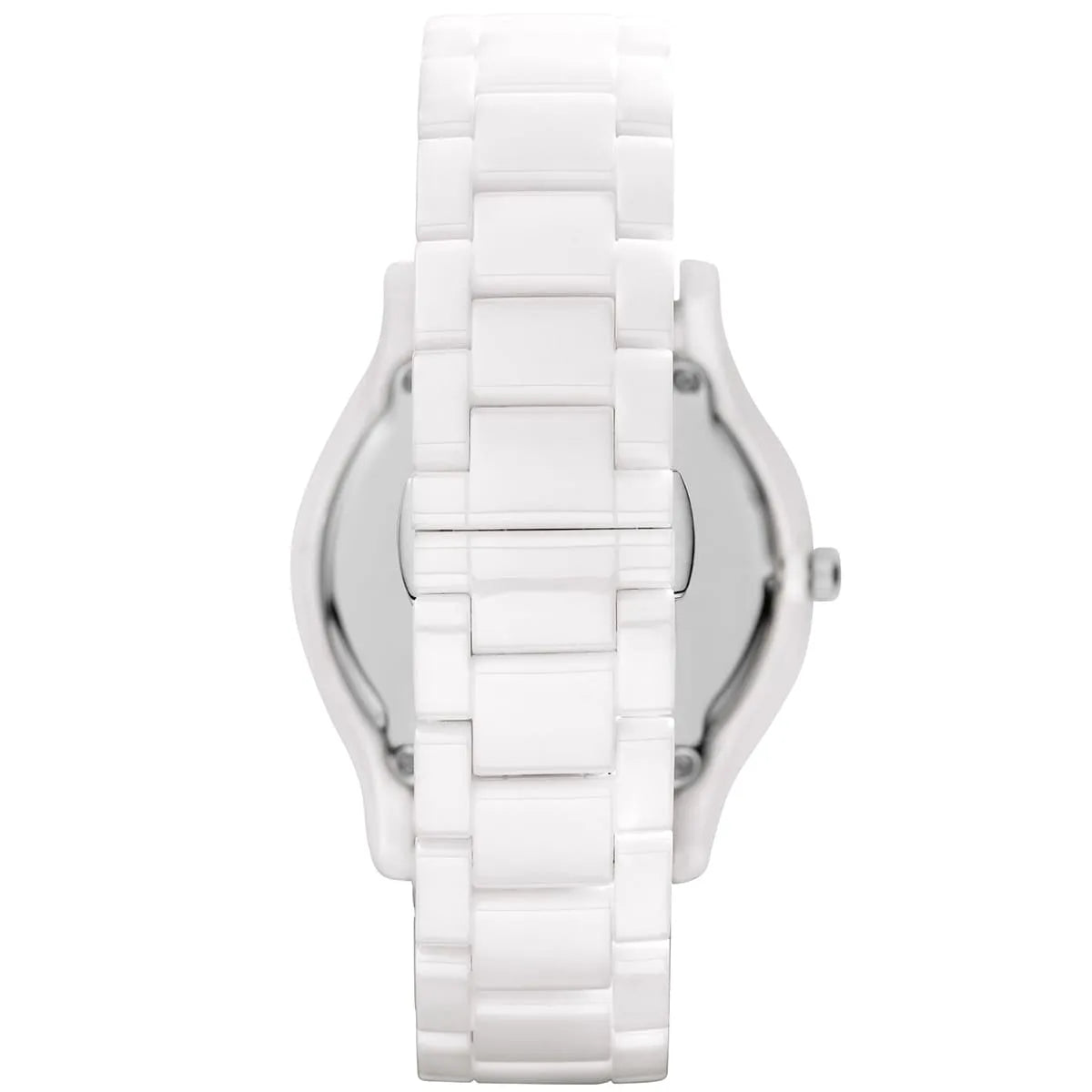 Emporio Armani AR1442 watch case back showing white ceramic construction