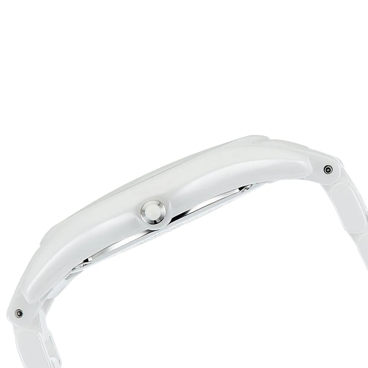 Emporio Armani AR1442 white ceramic watch side profile view