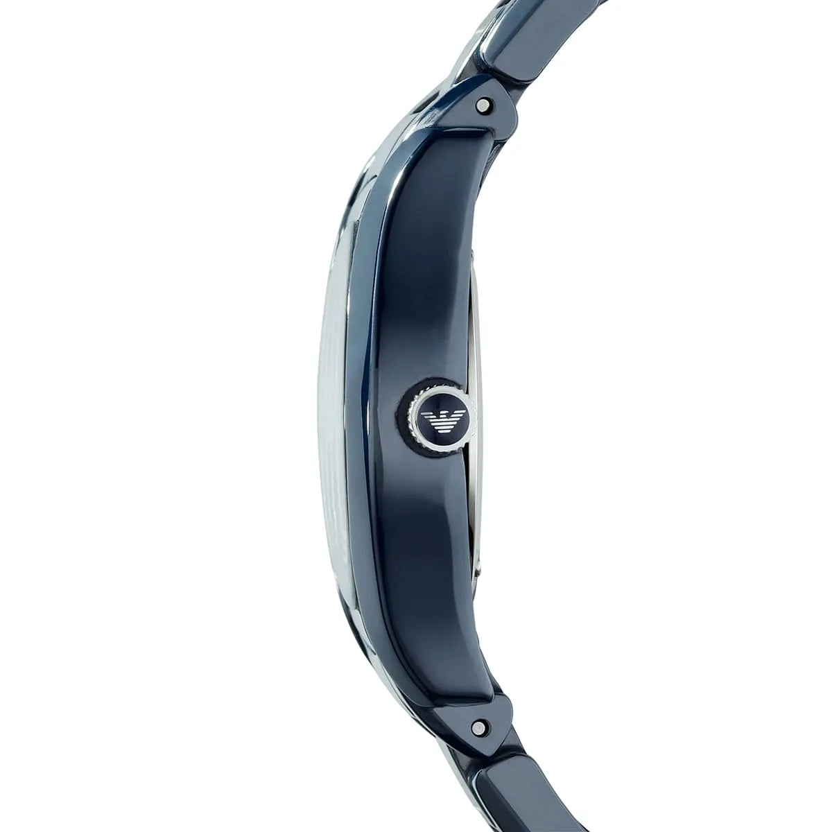 Side profile of Emporio Armani Ceramica AR1471 watch showing case and strap thickness