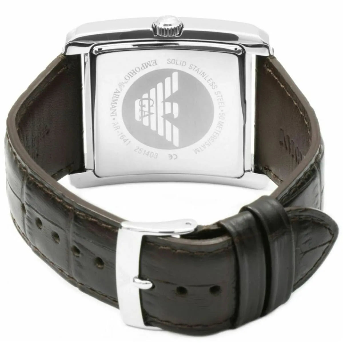 Emporio Armani Marco AR1641 caseback with Emporio Armani eagle logo engraving