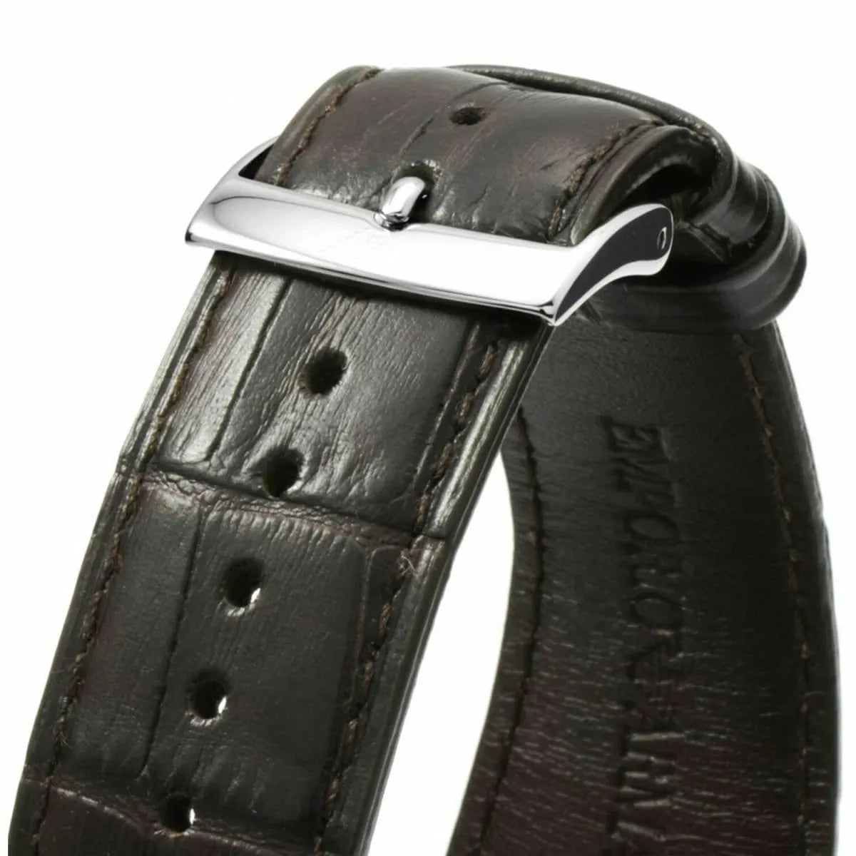 Emporio Armani Marco AR1641 brown leather strap with visible stitching and metal buckle
