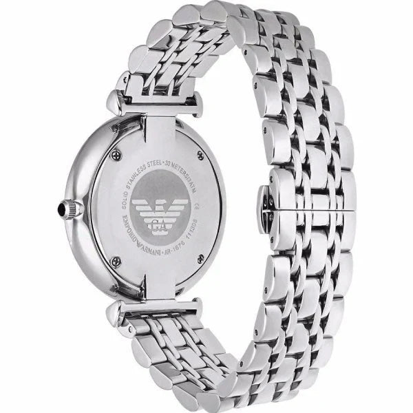 Caseback of Emporio Armani AR1676 showing stainless steel case and engraved eagle logo