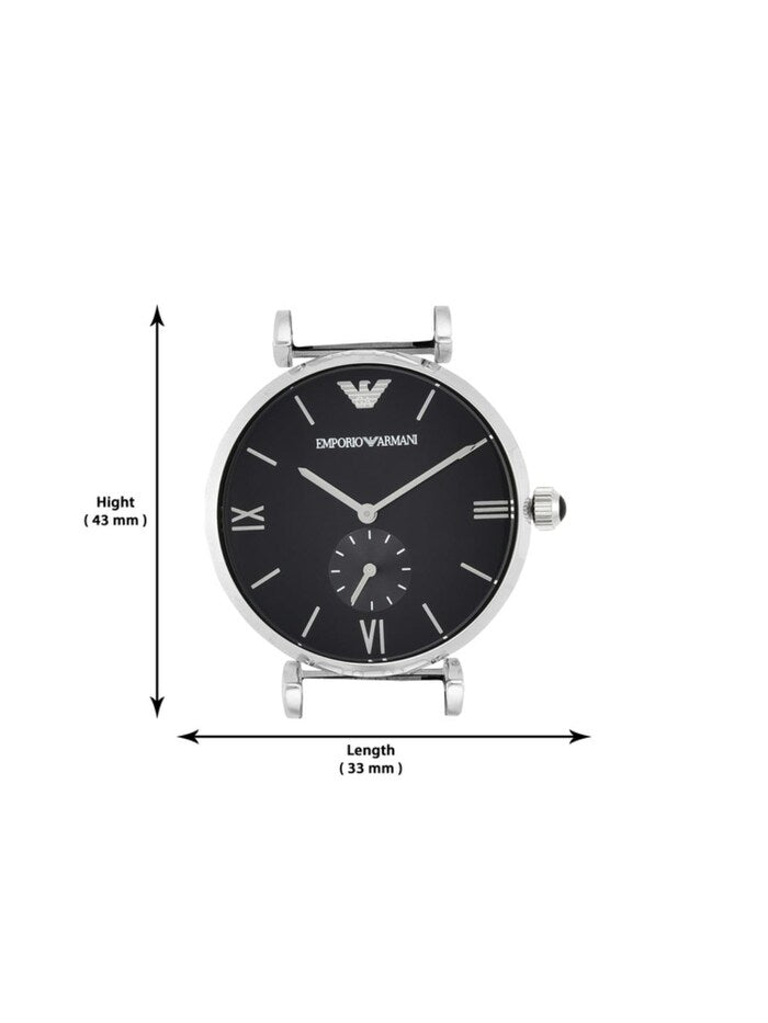 Size dimensions of Emporio Armani AR1676 showing 43mm height and 33mm length