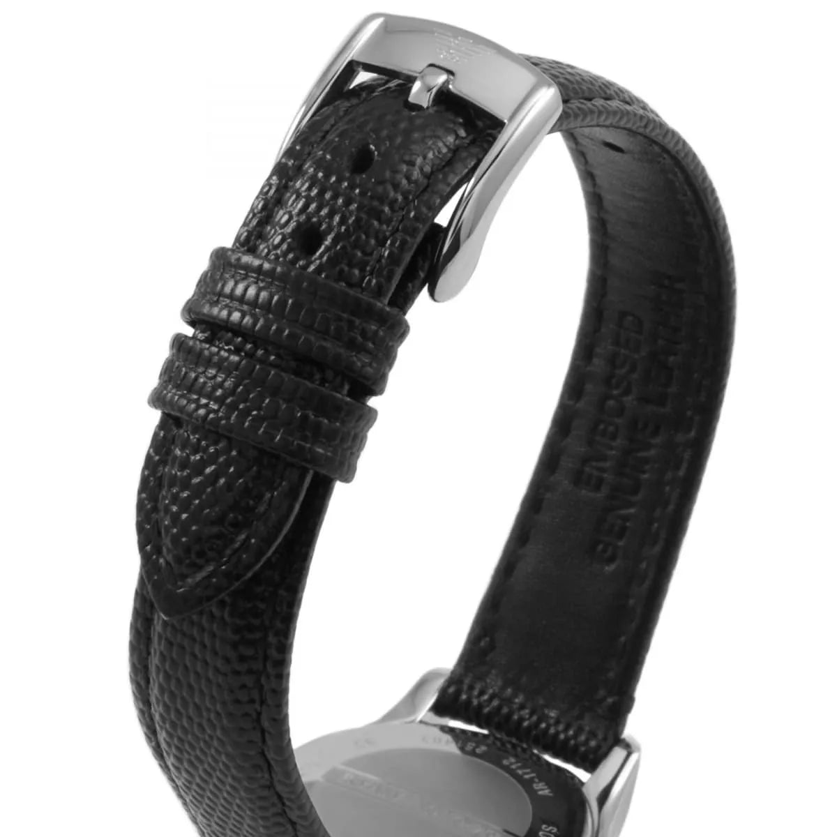 Emporio Armani AR1712 black leather strap detail showing texture and clasp