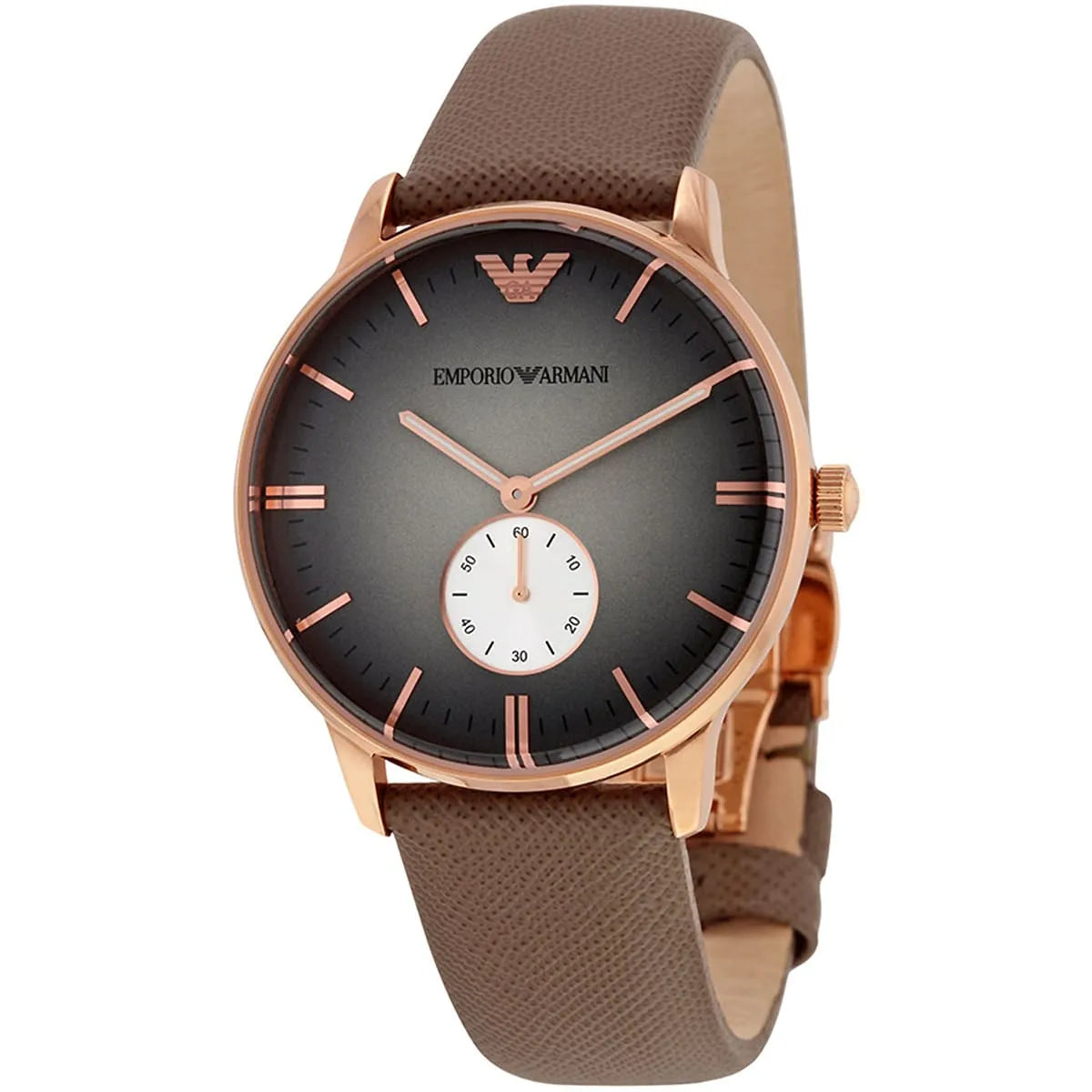 Emporio Armani AR1723 watch angled view showing gray dial and subdial