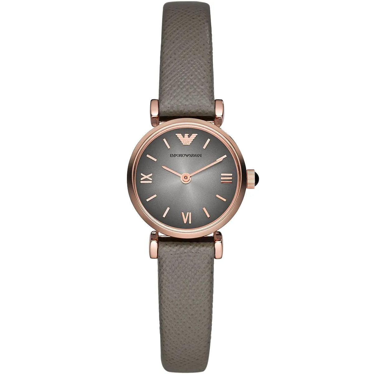 Emporio Armani Retro Rose Gold Tone Gray Leather Strap Women's Watch AR1727