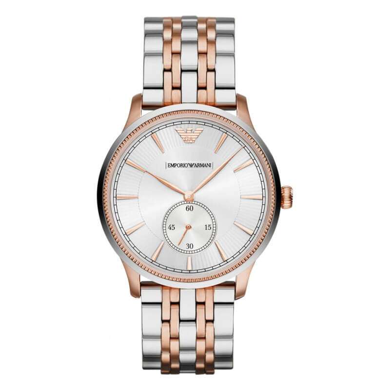 Emporio Armani Classic Silver Dial Two Tone Steel Strap Watch For Men - AR1839