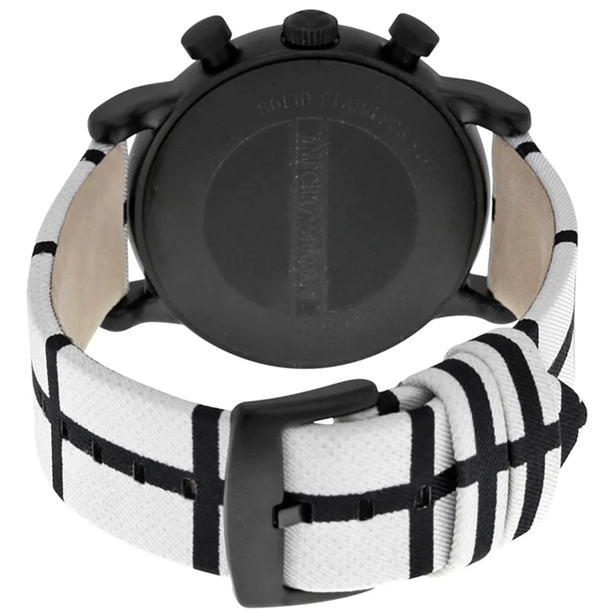 Emporio Armani AR1859 watch caseback with black case showing strap attachment