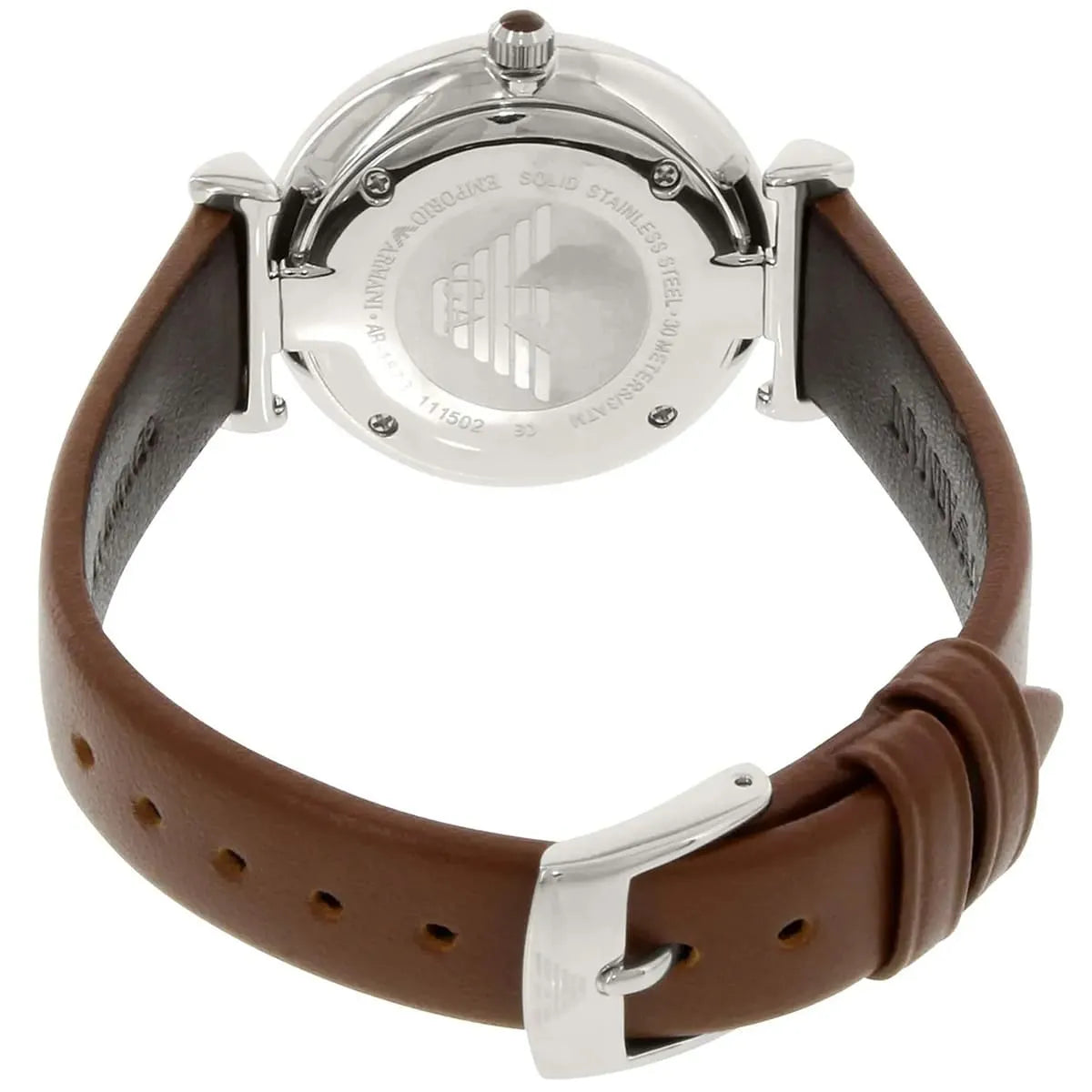 Light brown genuine leather strap with adjustable buckle and perforations on Emporio Armani AR1873