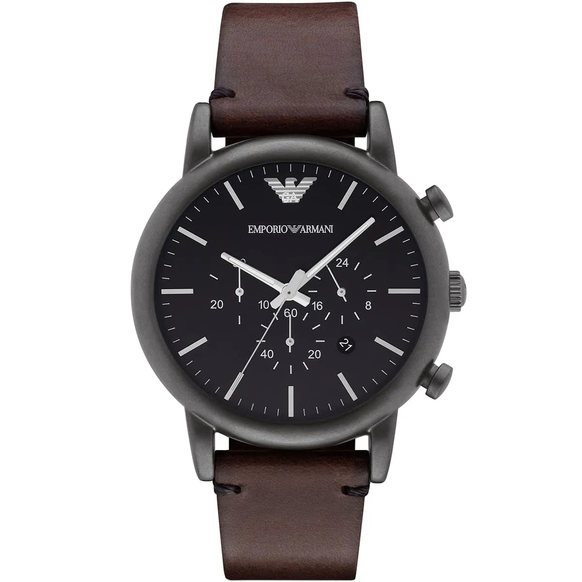 Emporio Armani Classic Chronograph Black Dial Brown Leather Strap Watch For Men AR1919