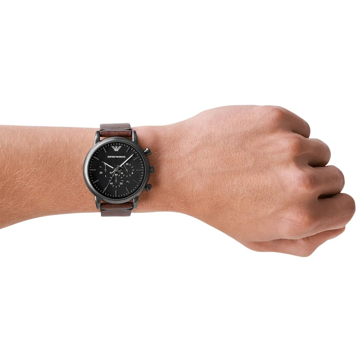 Emporio Armani Classic Chronograph Black Dial Brown Leather Strap Watch For Men AR1919