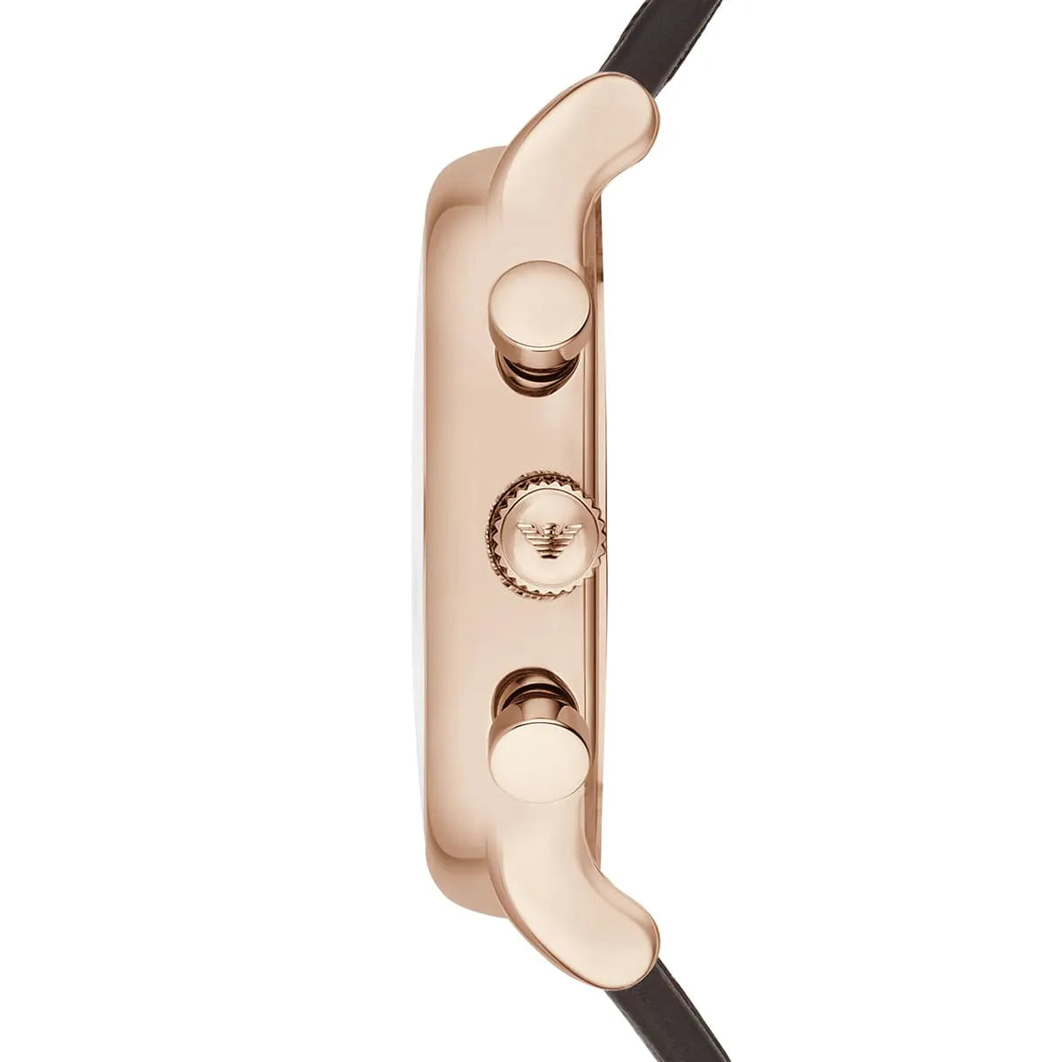 Emporio Armani AR1931 side profile showing gold-plated case thickness and chronograph pushers