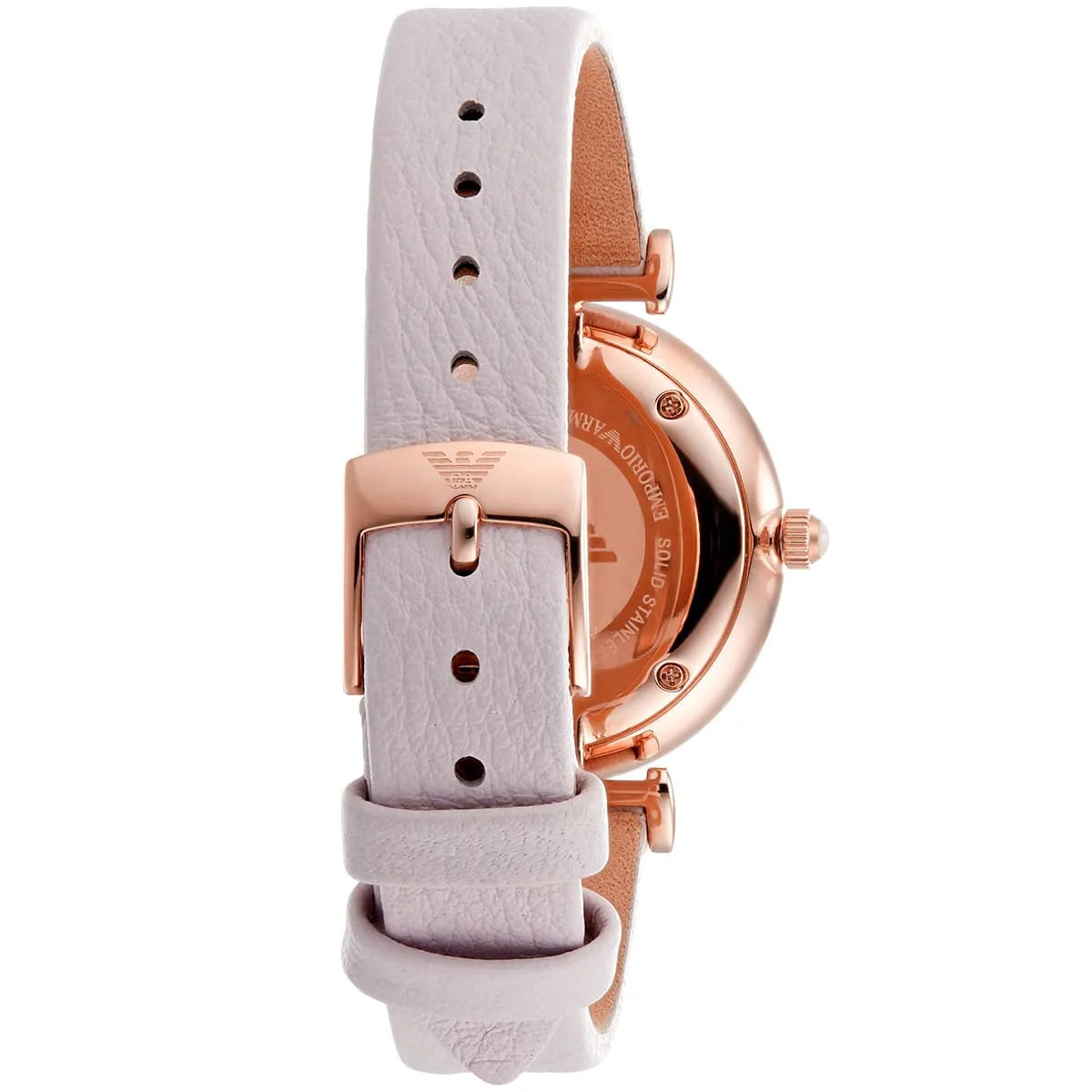 Emporio Armani Retro Rose Gold Tone Pink MOP Dial Leather Women's Watch AR1958