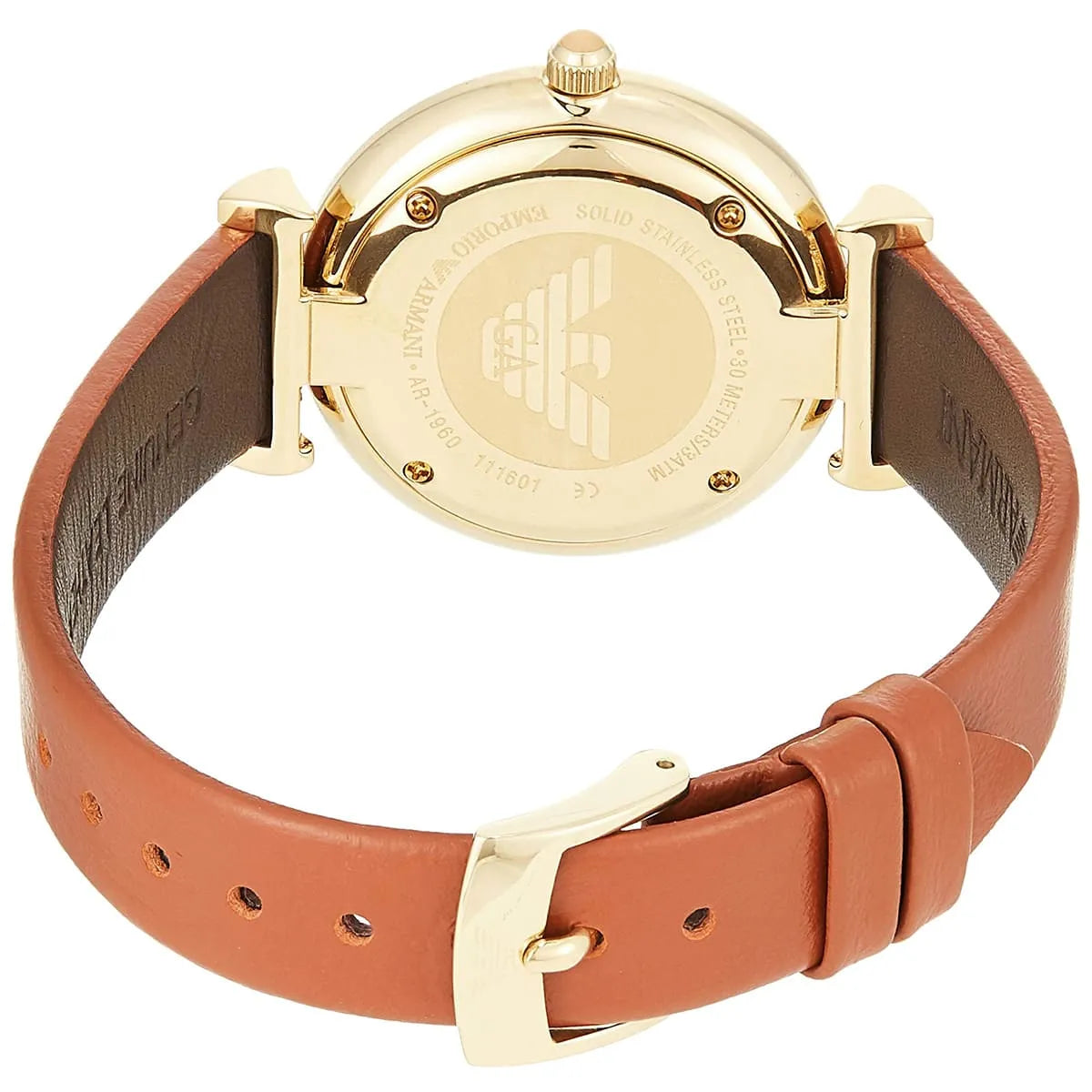 Emporio Armani Gianni T Bar Quartz Pink Mother of Pearl Dial Brown Leather Strap Watch For Women - AR1960