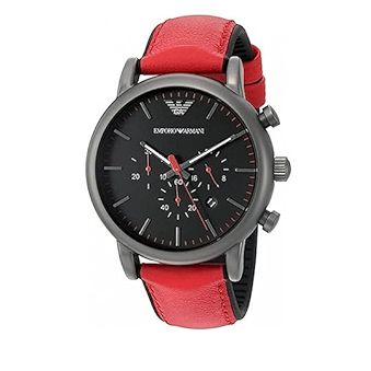 Emporio Armani Luigi Chronograph Black Dial Red Leather Strap Men Watch - AR1971