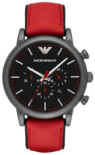 Emporio Armani Luigi Chronograph Black Dial Red Leather Strap Men Watch - AR1971