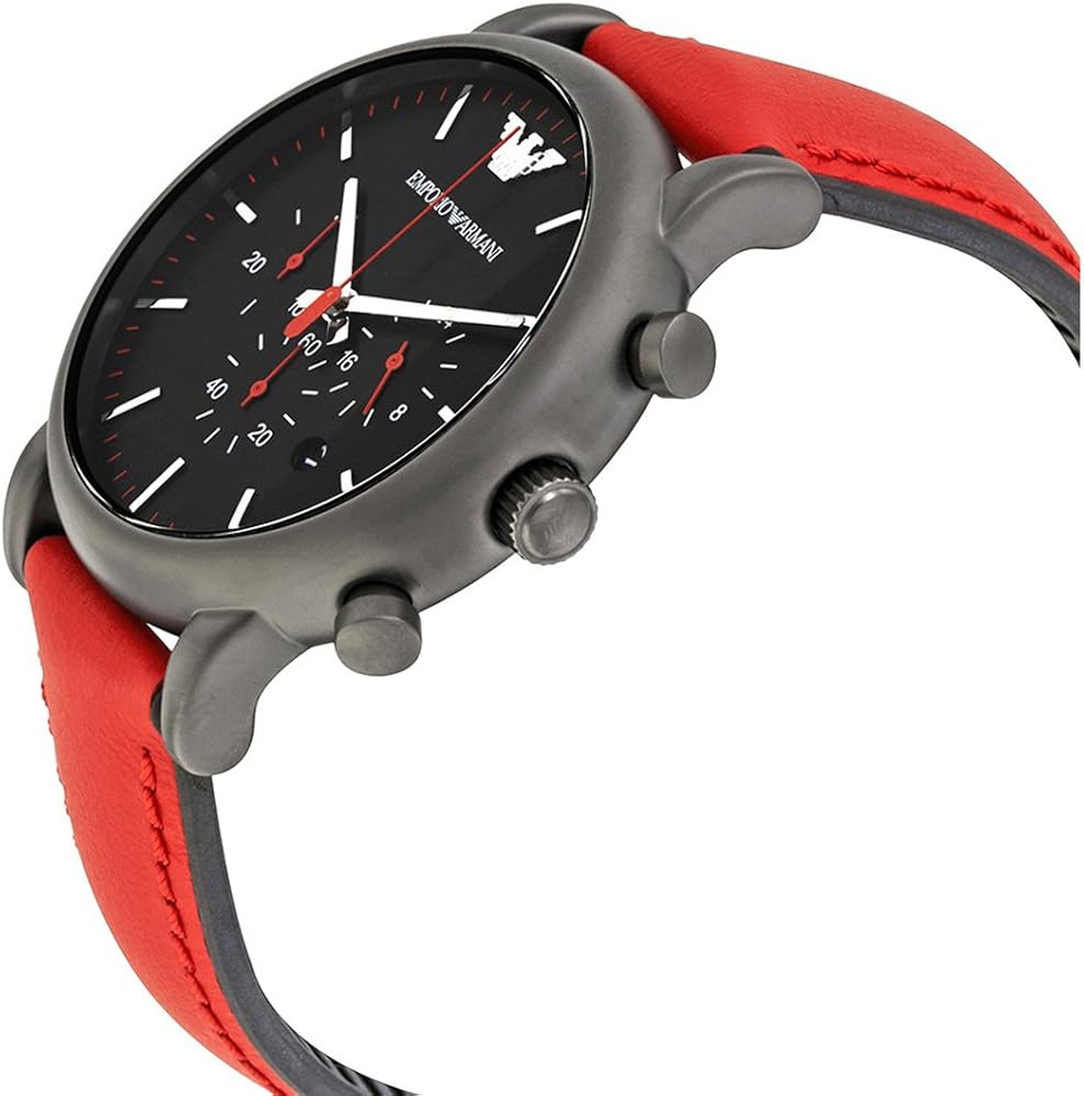 Emporio Armani Luigi Chronograph Black Dial Red Leather Strap Men Watch - AR1971