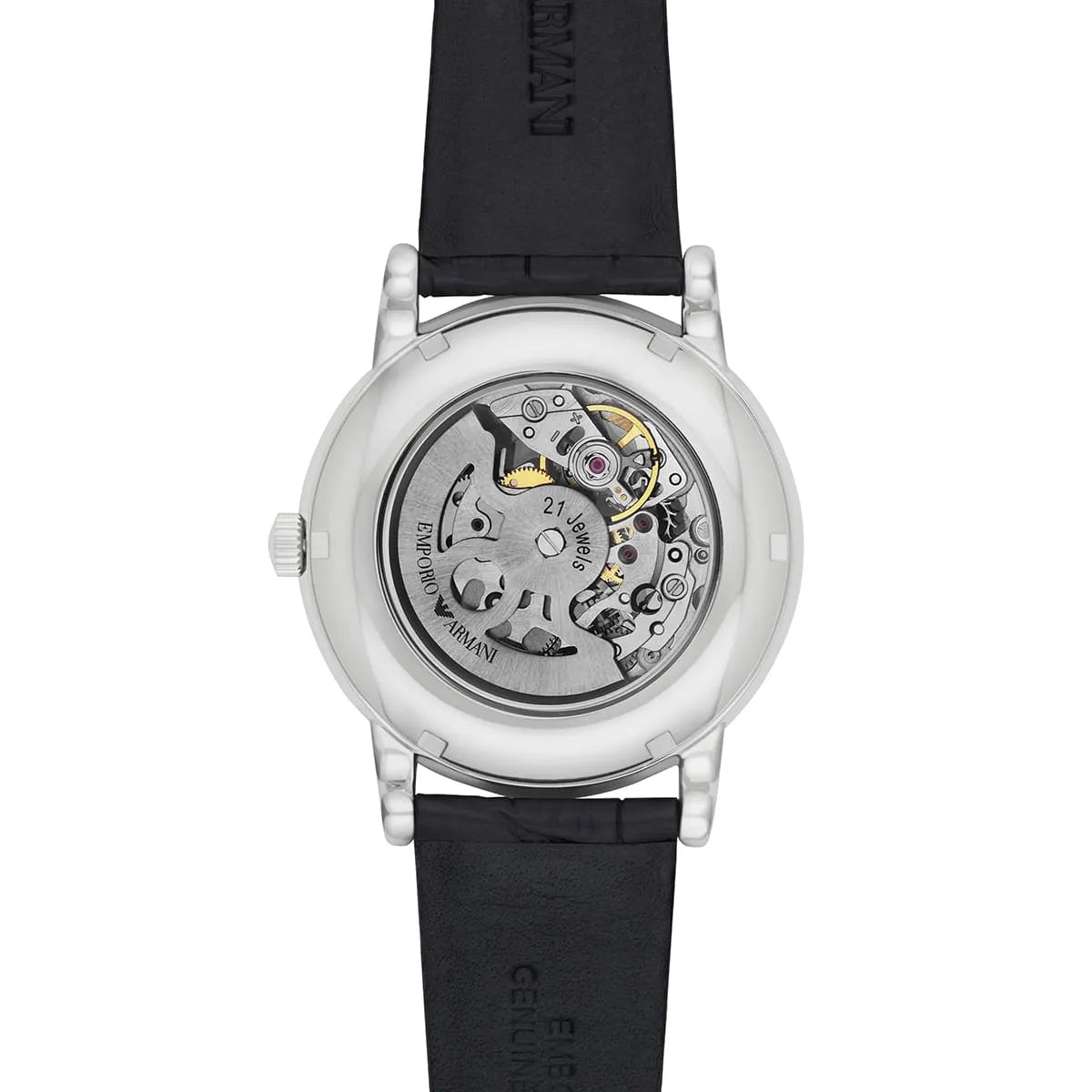 Emporio Armani Luigi Skeleton Automatic Black Genuine Leather Men's Watch - AR1981