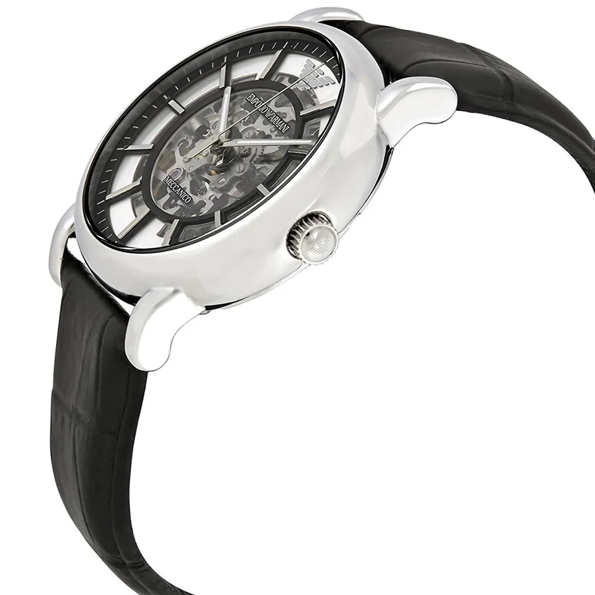 Emporio Armani Luigi Skeleton Automatic Black Genuine Leather Men's Watch - AR1981