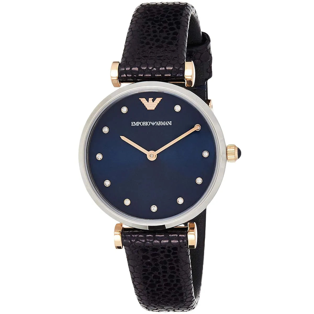 Emporio Armani Dark Blue Leather Silver Case Women's Watch Ar1989