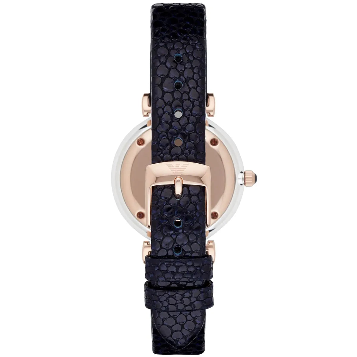 Emporio Armani Dark Blue Leather Silver Case Women's Watch Ar1989