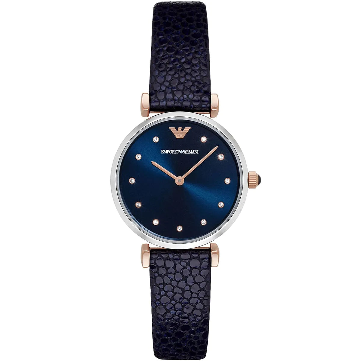 Emporio Armani Dark Blue Leather Silver Case Women's Watch Ar1989