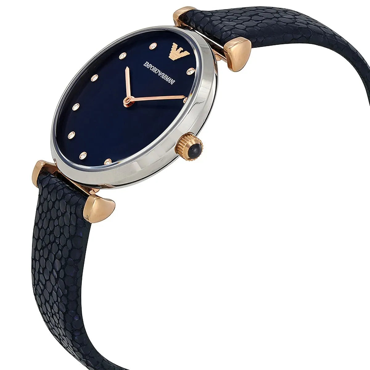Emporio Armani Dark Blue Leather Silver Case Women's Watch Ar1989