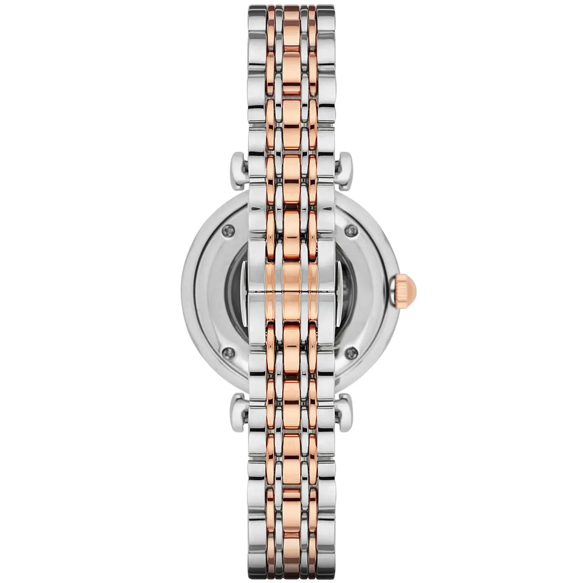 Emporio Armani Gianni T-Bar Silver Skeleton Dial Two Tone Strap Watch AR1992