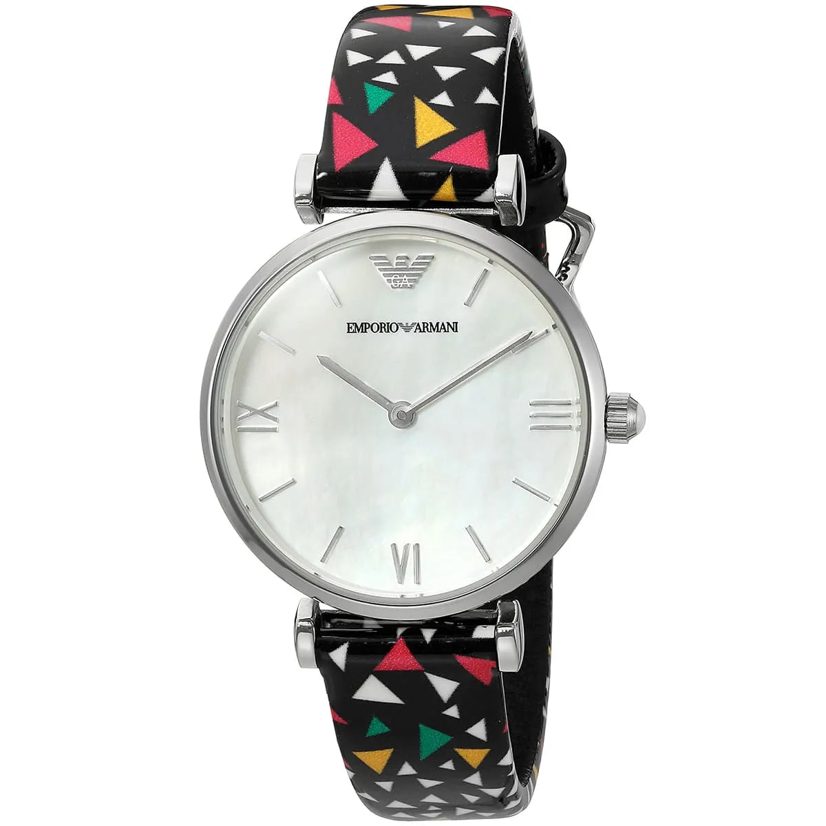 Emporio Armani Gianni T-Bar MOP Dial Multi-colored Printed Leather Women's Watch - AR1995