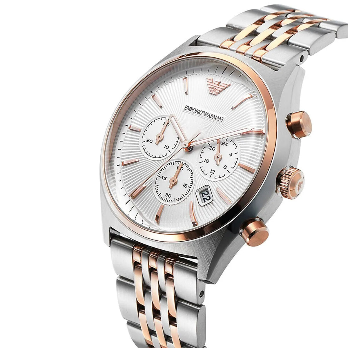 Emporio Armani Zeta Chronograph White Dial Two Tone Steel Strap Watch AR1998