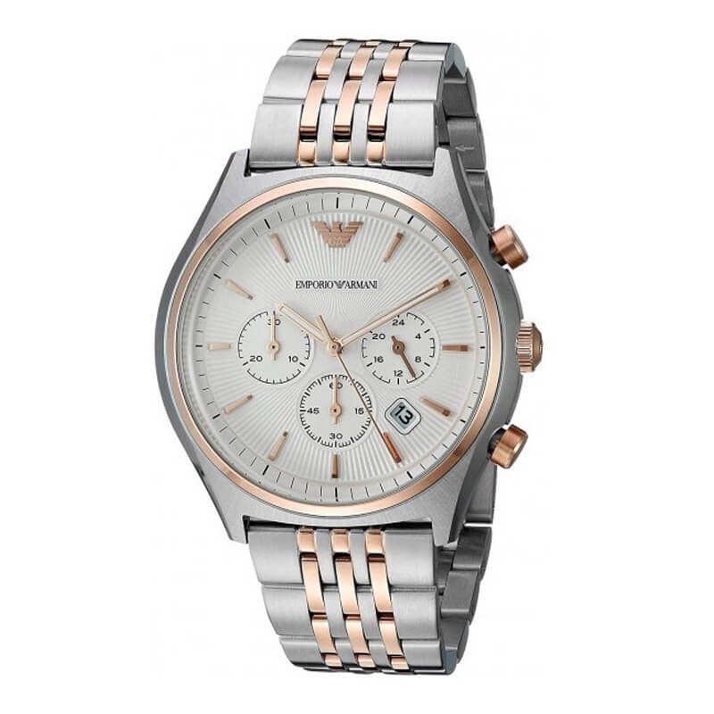 Emporio Armani Zeta Chronograph White Dial Two Tone Steel Strap Watch AR1998
